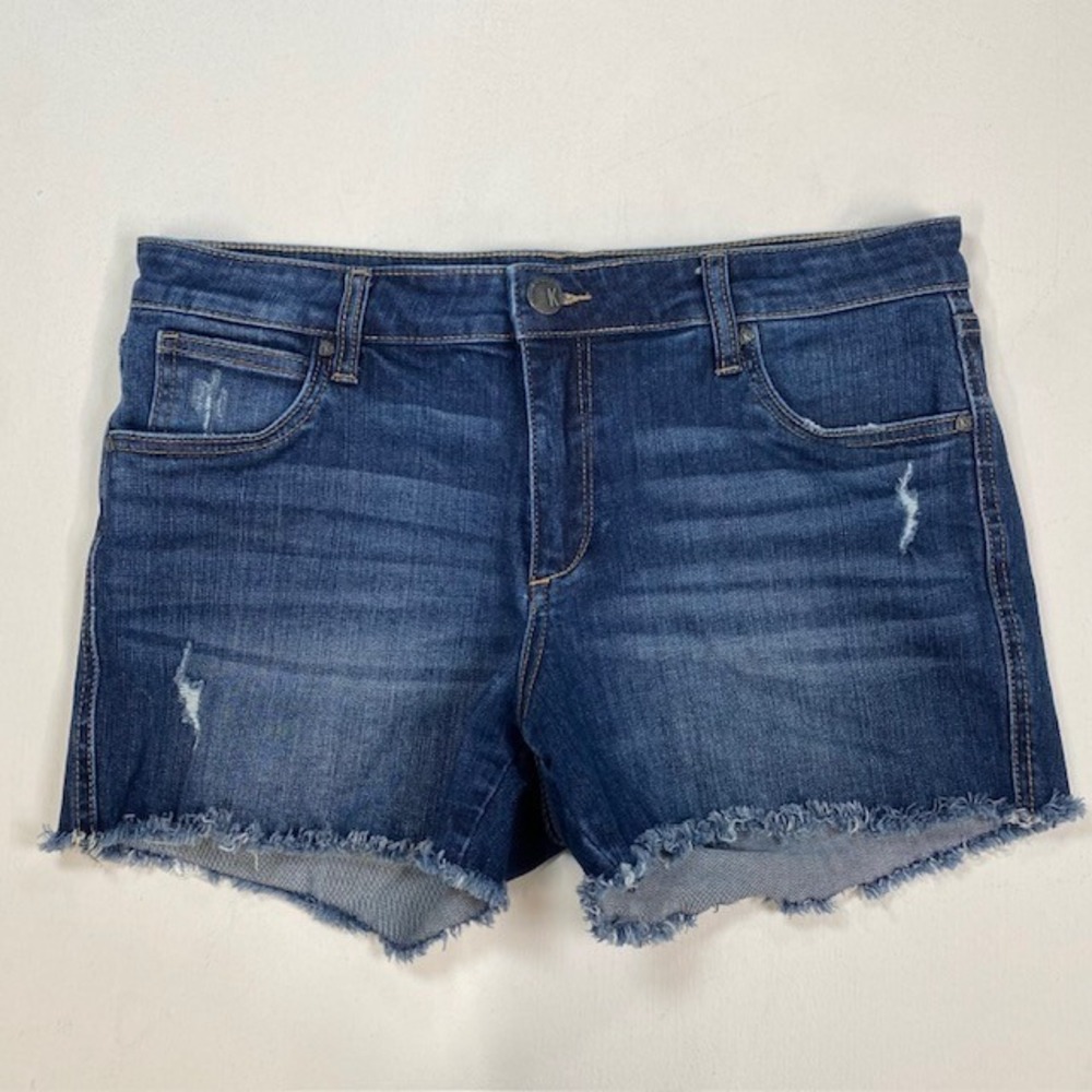 Kut‎ from the Kloth Gidget Fray Denim Shorts Dark Wash Distressed Size 10 Blue